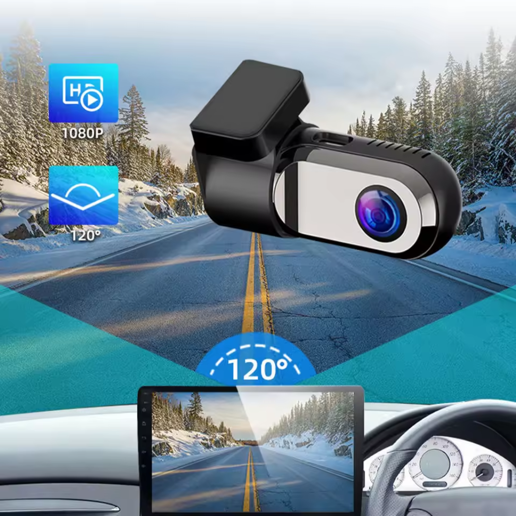 TAVALER Mini HD caméra de tableau de bord – Enregistreur vidéo voiture avec moniteur 24h et connectivité USB/WiFi
