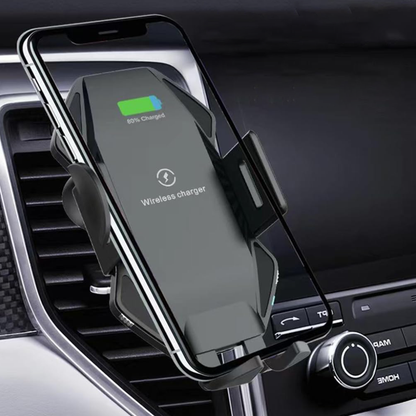Support de téléphone à charge rapide 15 W – Chargeur de voiture sans fil rotatif avec serrage automatique, compatible iPhone 15/14 et Samsung Galaxy S23/S22