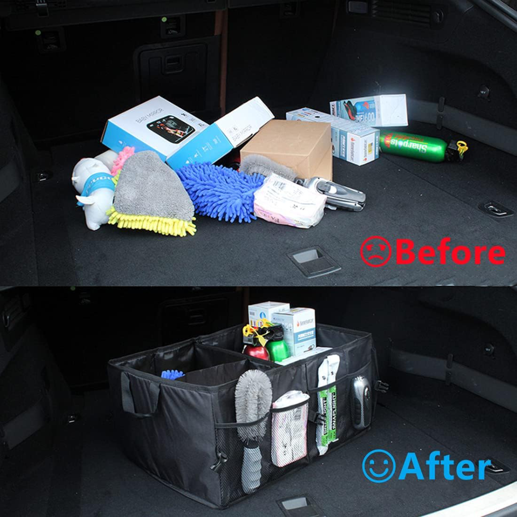 Sac de rangement pour coffre de voiture – Lot de 2 organiseurs pliables en tissu Oxford avec multi-poches