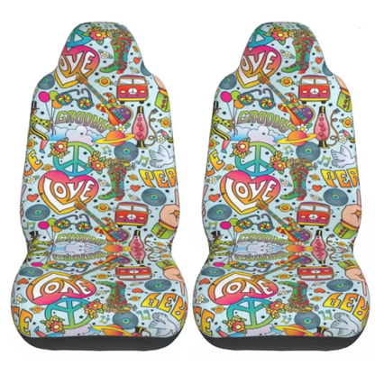 HIPPIE VAN Peace Love housses de siège avant – Protection universelle à imprimé hippie