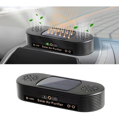 Purificateur d’air voiture solaire/USB – Double alimentation automatique, éliminateur d’odeurs compact