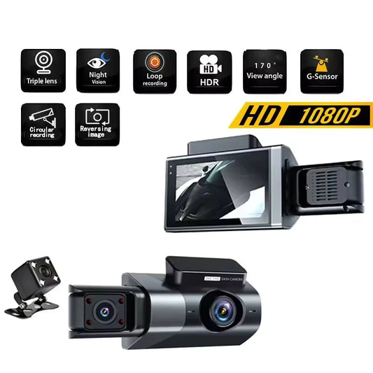 Caméra de tableau de bord HD 1080P – Triple enregistrement, WiFi, vision nocturne et surveillance 24h