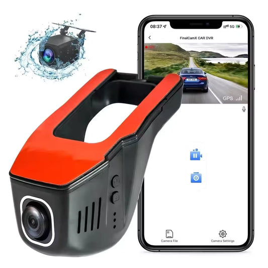 Caméra de tableau de bord DVR WiFi 4K – Double objectif caché type U, surveillance 24h et contrôle via application